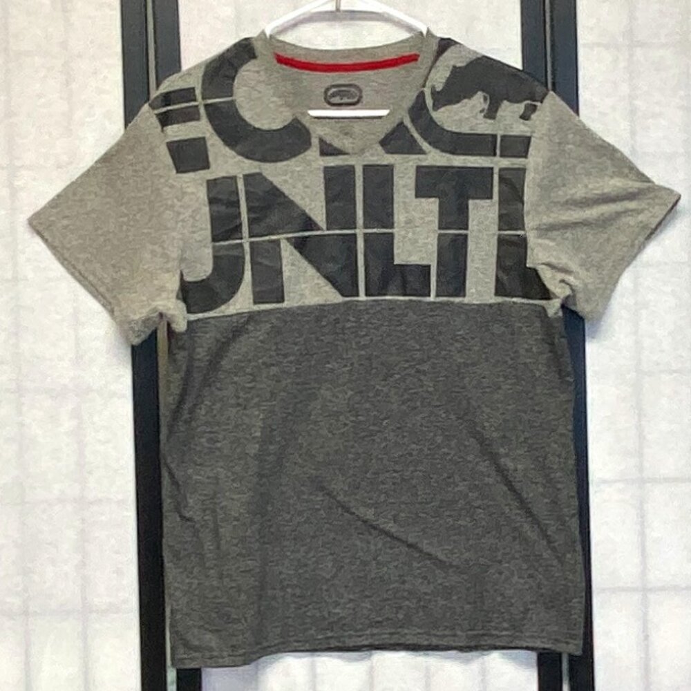 Ecko Unltd M Color Block Rhino Graphic Tee Black Gray Short Sleeve Streetwear